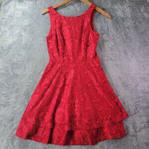 Speechless Juniors Red Lace Dress XS Fit & Flare Layered Skater Whimsical Party